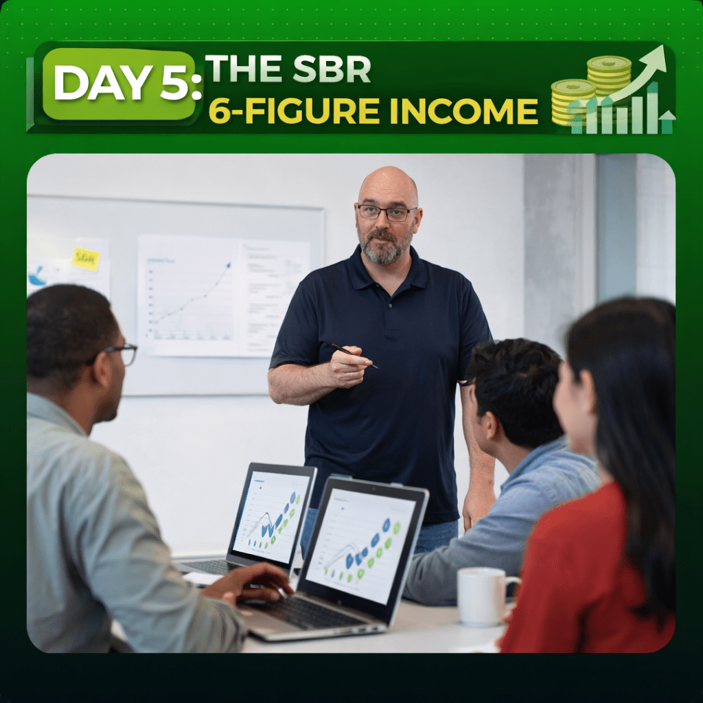 Day 5 SBR income system session of the Rebel AI masterclass showing advanced training discussion and long-term planning